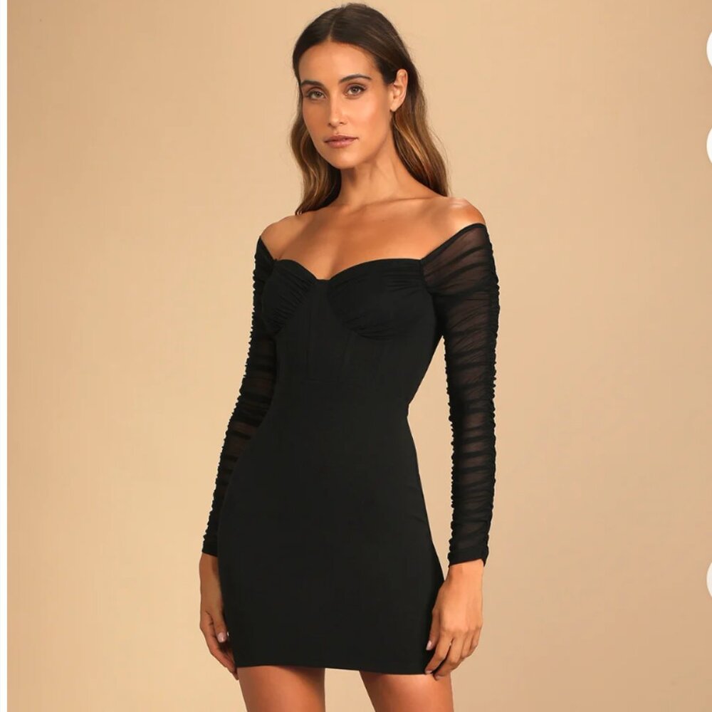 Lulus Black Off-the-Shoulder Bustier Bodycon Dress ($59)